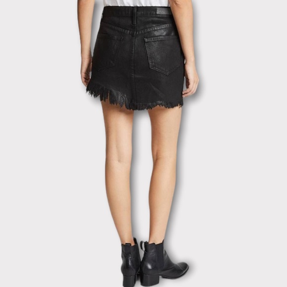 Etienne Marcel Denim Black Frayed Assymmetric Scallop Jean Mini Skirt Size 28 - Picture 3 of 10